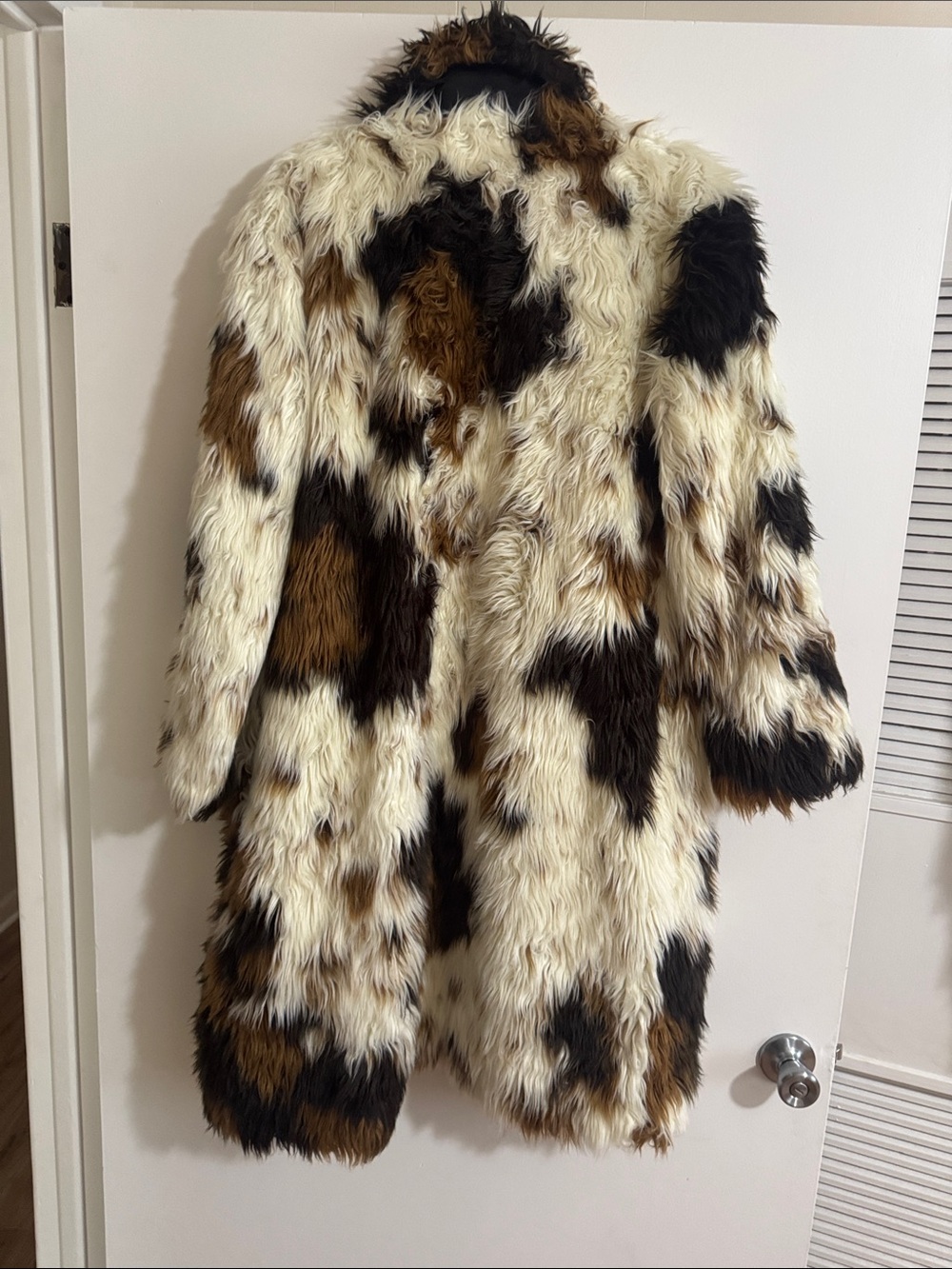 Anthropologie Multicolor Faux Fur Long Coat in Cream, Brown & Black - Picture 3 of 3
